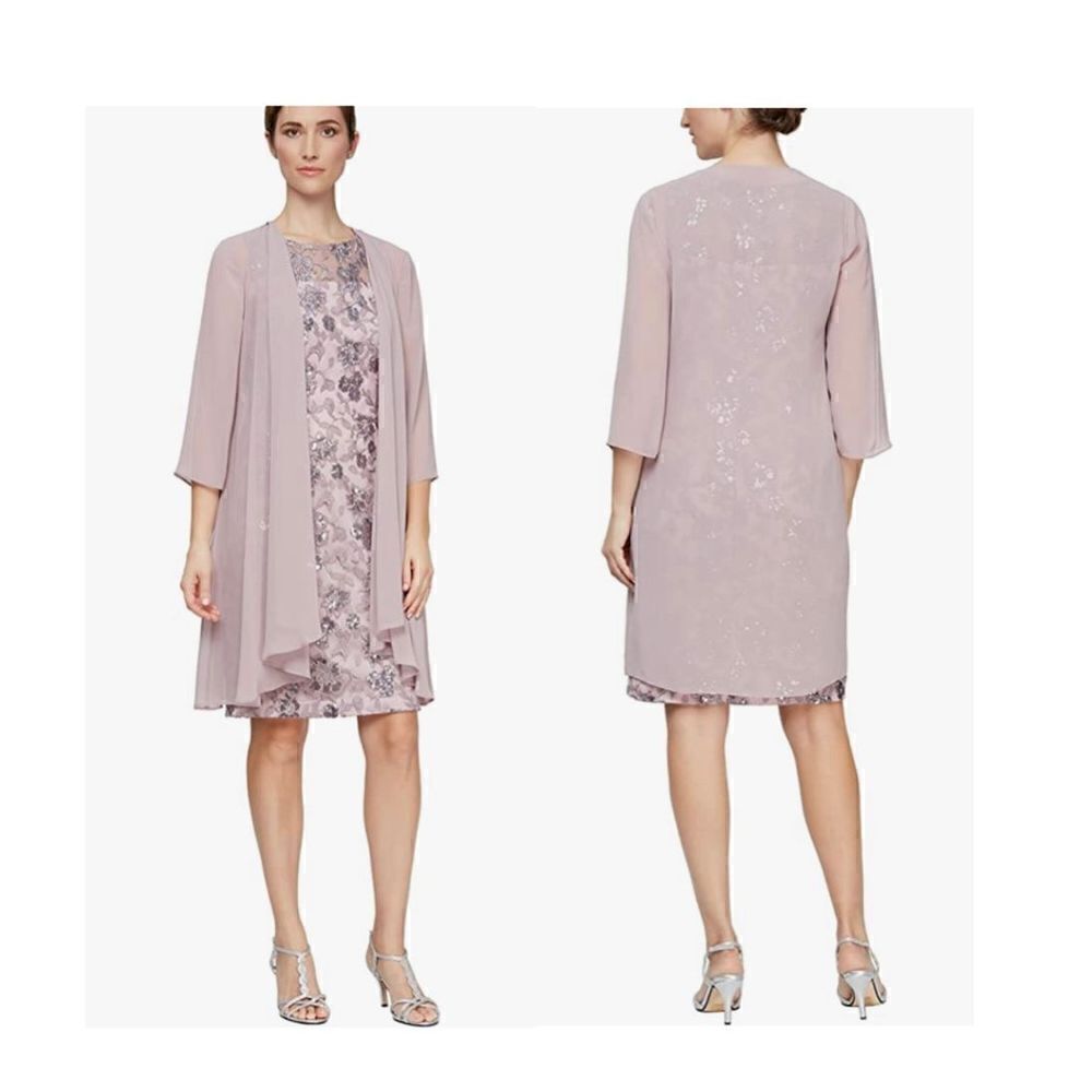 Alex Evenings Women's Short Embroidered Dress with Illusion Jacket